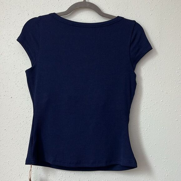 NWT OGL Plantive® Stretch Cotton Square Neck Cap Sleeve Brami - Navy Size L - Picture 3 of 12